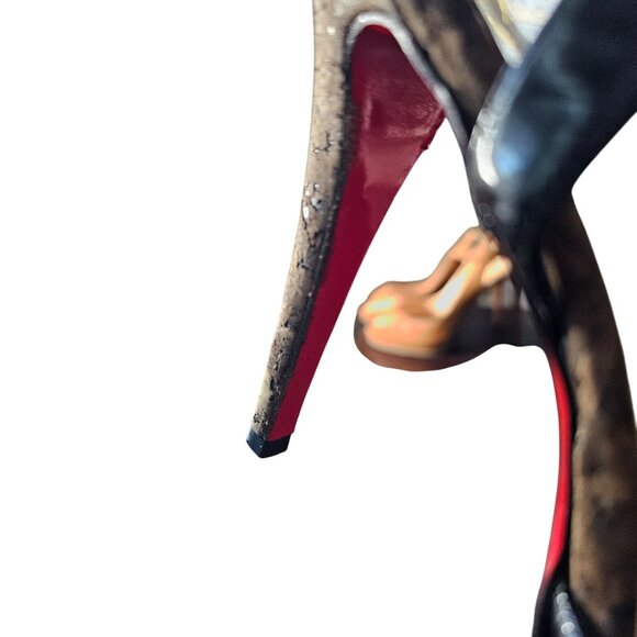 Christian Louboutin Black Patent Leather Cork Peep-Toe Stilettos Heels size 38.5 - Picture 5 of 12